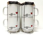 CM4TS-COF Coffee Heart Mug Set of 4 14oz w/ metal rack